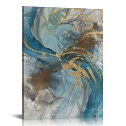 Turquoise and Gold Print Abstract Wall Art Watercolor Painting Marble Vortex Picture for Living Room Bedroom Kitchen Home Office Decor