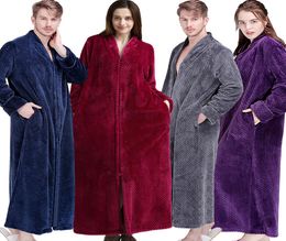 Women Winter Extra Long Thick Warm Bath Robe Plus Size Zipper Luxury Flannel Peignoir Pregnant Bathrobe Men Coral Fleece Robes2156136