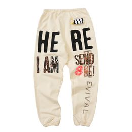 23ss Autumn Winter USA Collaborate Graffiti Pants Here I Am Send Me Trousers Casual Drawstring Sweatpants Men Women Jogger Slim Fit 270C