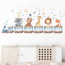 Wall Decor Baby Room Wall Stickers Cartoon Animal Train Elephant Giraffe Wall Decals for Kids Room Nursery Room Bedroom Decals Wallpapper d240528