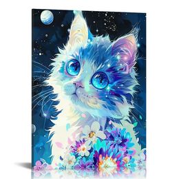 Canvas Wall Art,Colored Cat Print Canvas Painting for Bedroom Living Room Kitchen Bathroom Corridor Dining Room Hotel Decor