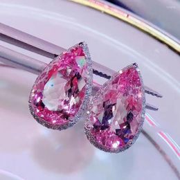 Stud Earrings Fine Water Drop Pink Sapphire Earring 925 Sterling Silver Jewelry Engagement Wedding For Women Bridal Party Gift