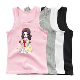 Tank Top Princess Girls Sleeveless T Shirts Kids Cartoon Crown Print Vest Summer Childrens Cotton Tank Tops Fashion Clothes Y240527