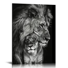 Płótno malowanie zwierzęcia czarno -biała ścienna plakat lw