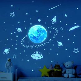 Wall Decor Blue Light Planet Meteor Luminous Wall Stickers Glow In The Dark Stars Stickers For Kids Rooms Bedroom Ceiling Home Decor Decals d240528