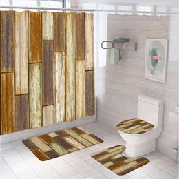 Shower Curtains Vertical Lines Wooden Board Curtain Sets Vintage Planks Fabric Bath Bathroom Mats Non Slip Rugs Lid Toilet Cover