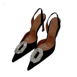 High Spring s Heeled Sandals S Style Satin Real Leather Soles Rhinestone Pointed Thin Shoes for Women Sole Rhinetone Shoe 104 Sandal andal tyle atin ole hoe a3a