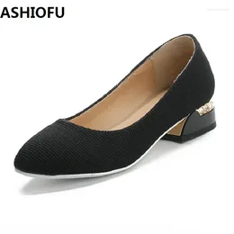 Casual Shoes ASHIOFU Womens 3cm Low Heel Pumps Slip-on Party Prom Dress Solid Daily Wear Fashion Evening Court