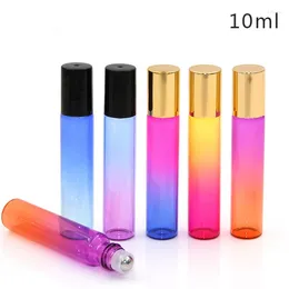 Storage Bottles 5pcs 5ml 10ml Gradient Glass Perfume Roll On Bottle With Stainless Steell Roller Essential Oil Vials