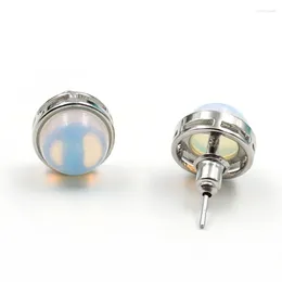 Stud Earrings 1 Pair Silver Plated Round Cabochon Opalite Opal Lapis Lazuli Ethnic Style Jewelry