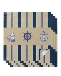 Take Out Containers Striped Ship Rudder Anchor Table Napkins Cloth Set Handkerchief Wedding Party Placemat Holiday Banquet Tea