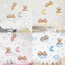 Wall Decor New Cartoon Bear Clouds Moon Wall Stickers for Kids Rooms Baby Room Decor Wallpaper Boys Girls Bedroom Child Wall Decals Nursery d240528