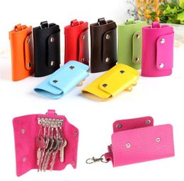 1 PC Portable Leather Housekeeper Holders Car Keychain Key Holder Bag Case Unisex Wallet Cover Simple Solid Colour Storage Bag1487379