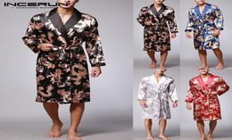 Men039s Sleepwear Ethnic Mens Robe Long Sleeves Bathrobe Silk Kimono Chinese Lucky Dragon Print Pyjamas Night Dressing Gown Mas1523501