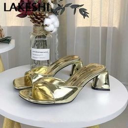 Dress Shoes Luxury Brand Women Sandals Gold Sliver Sexy High Heels Slippers Mules Ladies Open Toe Elegant Party Wedding H240527