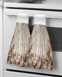 Towel Wood Grain Flower Retro Hand Bathroom Supplies Soft Absorbent Kitchen Accessories Cleaning Dishcloths