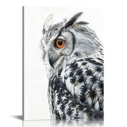 Weiße Wandkunst Canvas Grey Owl Bilder Feder Gemälde modern