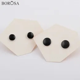 Stud Earrings BOROSA 2Pairs 925 Sterling Silver Black Agates Round Gems For Women Earring Jewellery Birthstone Anniversary Gifts