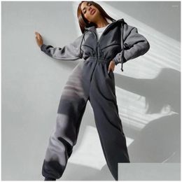 Womens Two Piece Pants Sale 2024 Sportswear Casual Hooded Jumpsuit Fashion With Caps And Zipper Conjuntos De Falda Drop Delivery Appar Dhglb