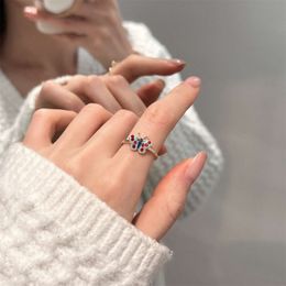 sochancing sochancing Enamel colored drop glaze butterfly mother of pearl ring for women's Instagram style, niche, high-end feeling, non fading ring, silver jewelry