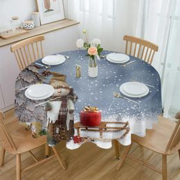 Table Cloth Winter Themed Snowman Christmas Tree Round Tablecloth Waterproof Wedding Decor Cover Party Decorative