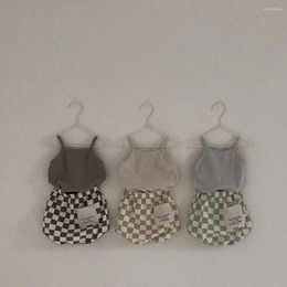 Clothing Sets 2024 Summer Baby Sleeveless Sling Vest 2pcs Suit Toddler Boy Plaid Shorts Set Infant Casual Clothes Fashion Girl Outfits