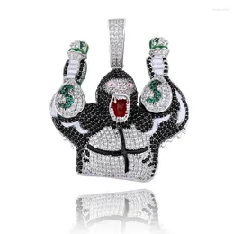Pendant Necklaces Hip Hop Micro Paved CZ Stone Bling Out Holding Dollars Money Bag Gorilla Pendants Necklace For Men Rapper Jewellery