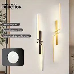 Wall Lamp Human Body Induction LED Lamps Lighting For Bedroom Bedside Black Gold Sensor Lights Sconce Up&Down