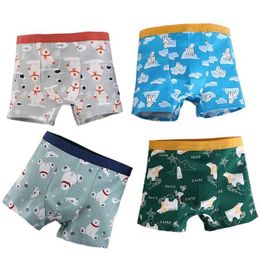 Panties 4 pieces/batch of boys cotton underwear childrens underwear 1-13 years old baby elastic waist boxing youth cartoon underwear Y240528