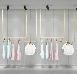 Hooks Rails Golden Clothing Store Display Rack Floor Double Hanger Women039s Shop High Cabinet Shelf6622016