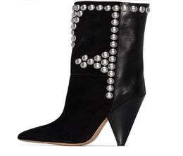 Designer Midcalf Boots for Women Pointy Toe Spike High Heels Winter Shoes Woman Cowboy Knight Boots botas mujer9918623