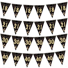 Banners Streamers Confetti 18 21 30 40 Year Happy Birthday Paper Banners Birthday Party Decorations Adult Black Gold Anniversary Party Supplies Photo Props d240528