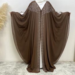 Ethnic Clothing Chiffon Abayas For Women Bat Sleeve Muslim Kaftan Kimono Dubai Diamonds Moroccan Caftan Turkey Modest Dress Eid Ramadan