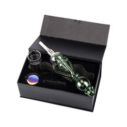 Headshop214 NC060 Glass Bong Dab Rig Smoking Pipe Gift Box 510 Titanium Ceramic Quartz Nail Wax Dish Colourful Triple Recycle Airflow Water Perc Bubbler Bongs