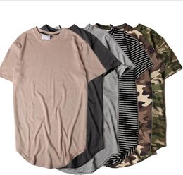 New Style Summer Striped Curved Hem Camouflage Tshirt Men Longline Extended Camo Hip Hop Tshirts Urban Kpop Tee Shirts Mens Cloth6159461