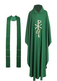 Clergy Catholic Church Costume Adult Men Pastor Green Chasuble Celebrant Wheatear Embroidered Vestment Holy Religion Costumes Vest8978515
