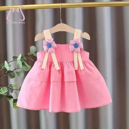 Girl's Dresses Summer Baby Girl Ldrens Clothes Solid Color Infant Suspender Simple Thin Kids Cost 0-3 Year Old Childrens Clothing H240527