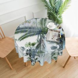 Table Cloth Painted Coconut Tree Round 60 Inch Cloths Cover Polyester Tablecloth Washable For