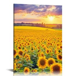 Canvas Prints Wall Art Gold Sunflower in Sunrise Pictures Nature Landscape Paintings Ready to Hang Modern Living Room Bedroom Wall Decorations