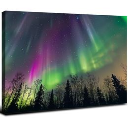 Aurora Borealis Canvas Prints Northern Light Picture Wall Art Framed for Home Bathroom Bedroom Decor Ready to Hang