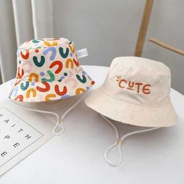 Caps Hats Caps Hats Solid letter printed childrens bucket hat summer double-sided cotton baby hat outdoor sun protection childrens fisherman hat WX5.27