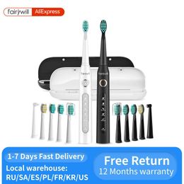 Toothbrush Fairywill Sonic Electric Toothbrush FW-D7 set USB Charge Toothbrushes case for Adult with tooth brush Heads 5 Mode Smart Time Q240528