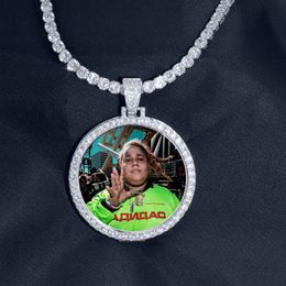 Custom Made Photo Pendant Necklace 4mm Tennis Chain Gold Silver Color Iced Out Cubic Zircon Men Hip hop Jewelry Gift 220l