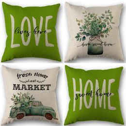 Pillow Nordic Style Green Plant And Flower Pillowcase Throw Covers Linen Cases For Home Outdoor Sofa Decor