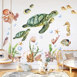 Wall Decor Watercolor Turtle Octopus Wall Sticker Nursery Kids Room Sea World Ocean Coral Sea Horse Wall Decal Bedroom Living Room Decor d240528