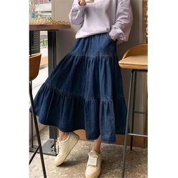 Women Plus Size 5xl Denim Skirt Maxi Long Jeans Skirts Girls Pleated Korean Fashion Clothing Harajuku Mujer Faldas Blue Vintage 240528