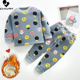 Clothing Sets 2024 Kids Boys Thicken Pyjama Cartoon O-Neck Tops With Pants Baby Girls Autumn Winter Soft Warm Sleeping
