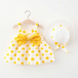 Girl's Dresses Summer 2-piece baby dress and sun hat 0-3-year-old princess girl cotton bow sweet vest H240527 7ZJ4