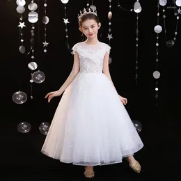 Girl Dresses Girl's 2024 Spring Western Style Flower Boy White Fairy Host Walk Show Birthday Piano Performance Dress