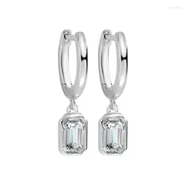 Stud Earrings 1.6ct Emerald Cut Moissanite Hoop 925 Sterling Silver D VVS1 Geometric Huggie Women White Gold
